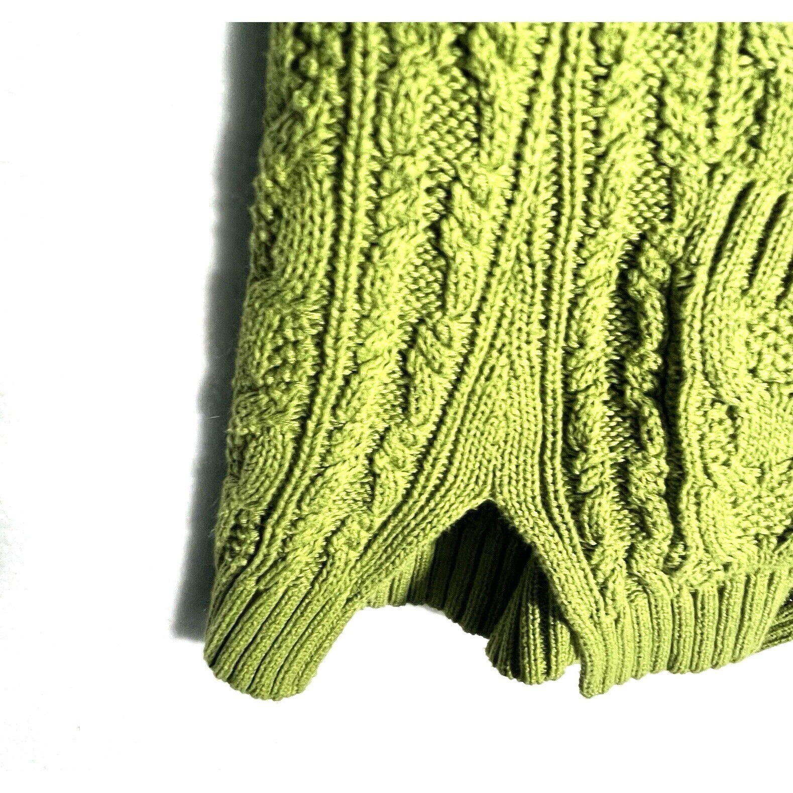 Jeanne Pierre Cable Knit Tunic Sweater Lace Up Green Womens Size Small S Pockets
