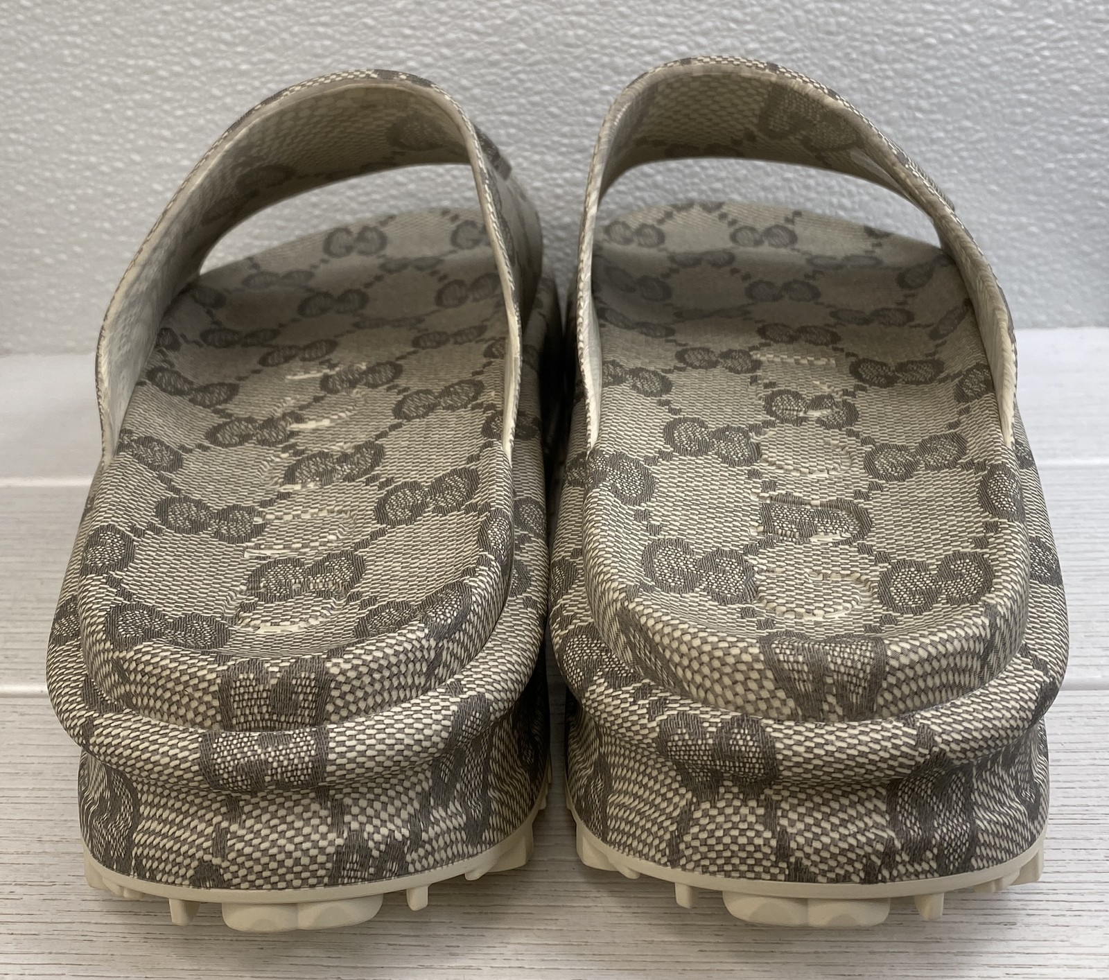 Gucci Miami Slides Mens US12 UK11 Beige-Ebony Rubber Platform Sandals *PREOWNED*