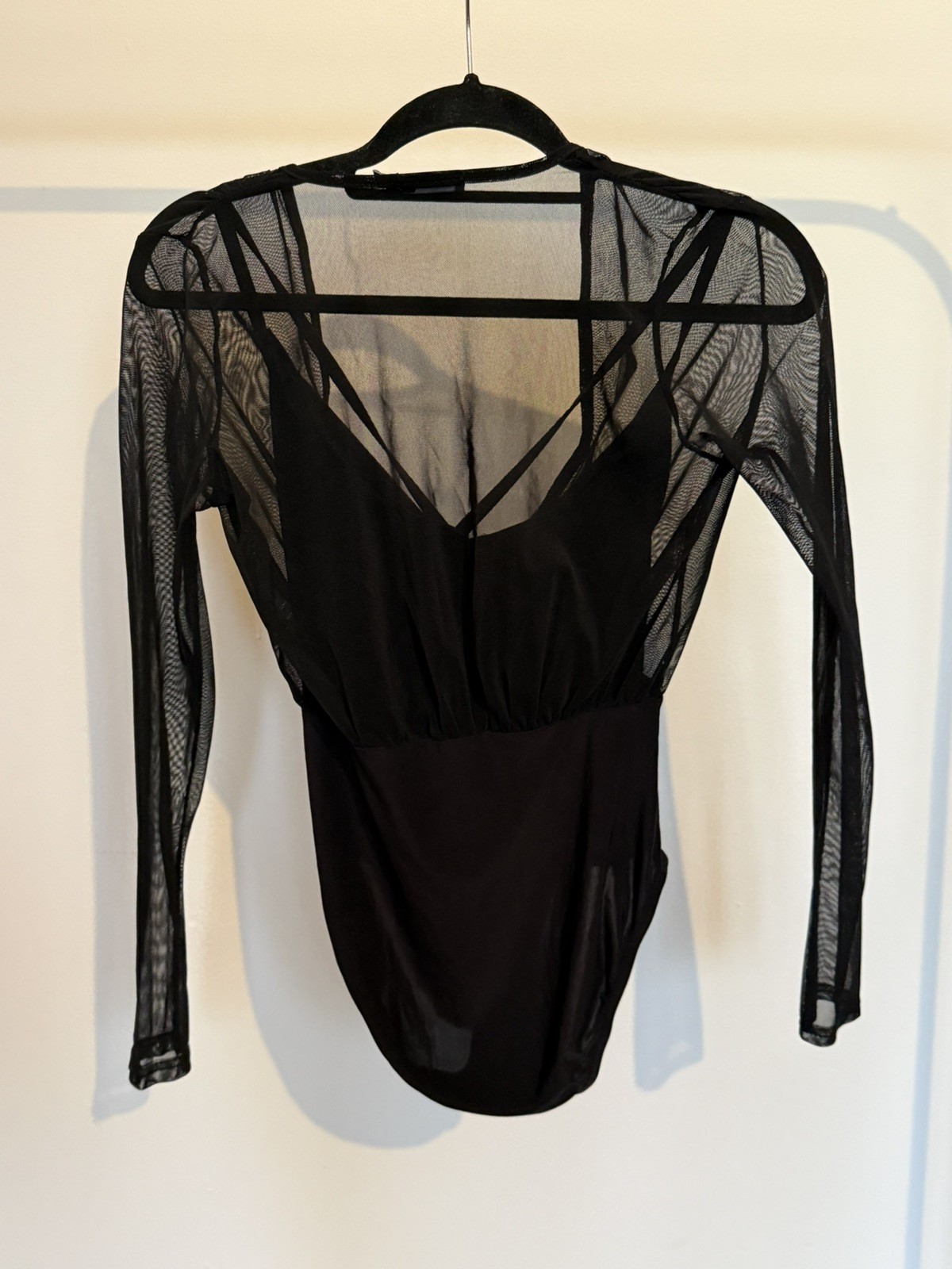 Boohoo Night Sheer Black Mesh Bodysuit Women’s Size S Stretch Fit