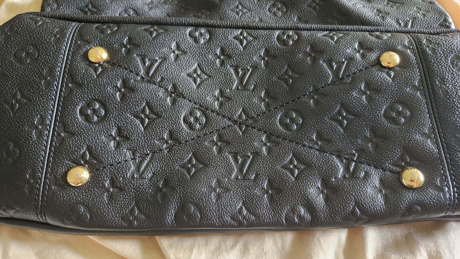 Louis Vuitton Black Monogram Embossed Large Satchel Zip Gold Hardware Dust Bag