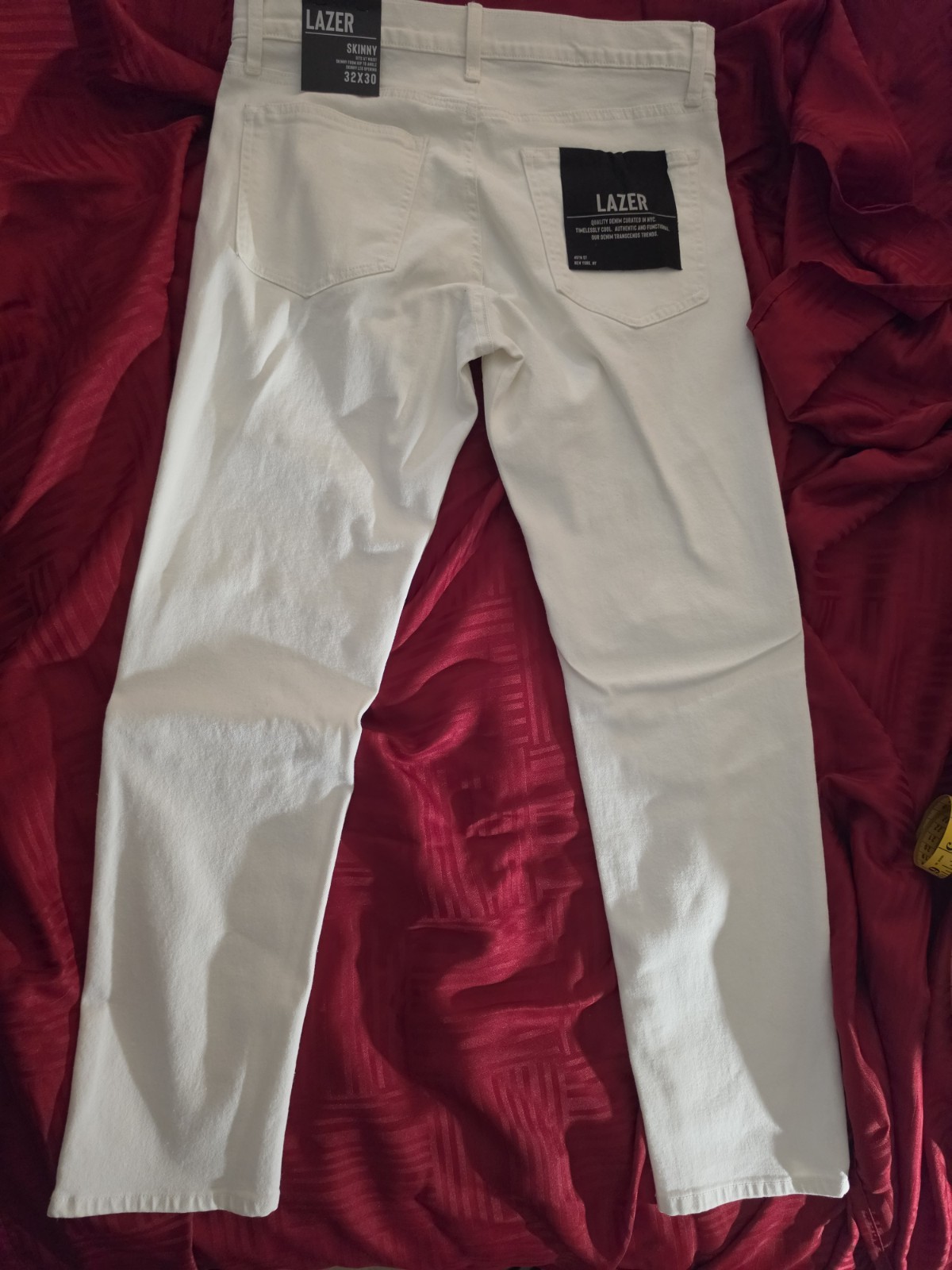 Lazer Men’s Skinny Fit White Stretch Denim Jeans Light Wash 5-Pocket Zip