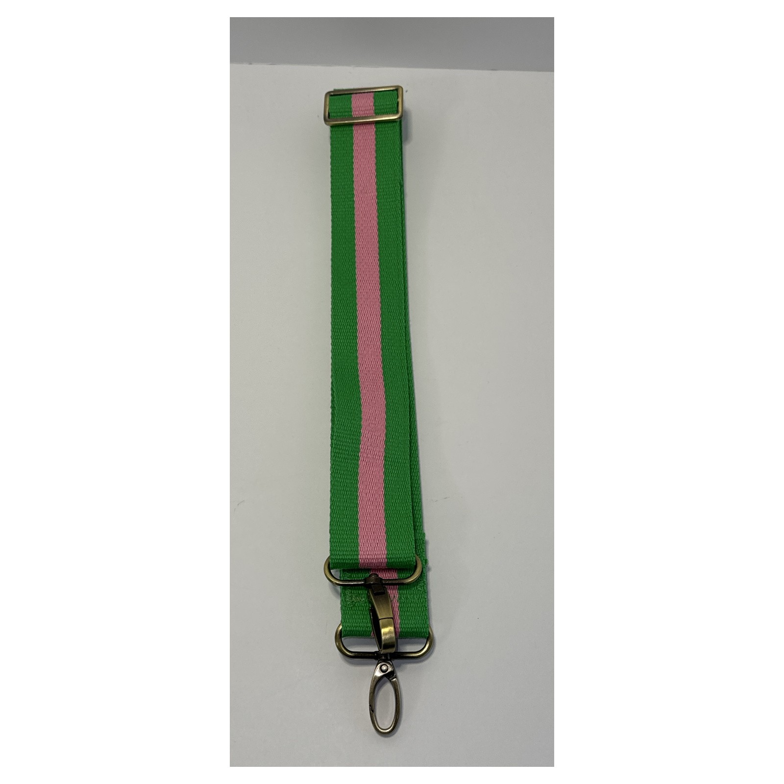 Green Pink Wide Adjustable Purse Shoulder Strap Brass Tone Clips