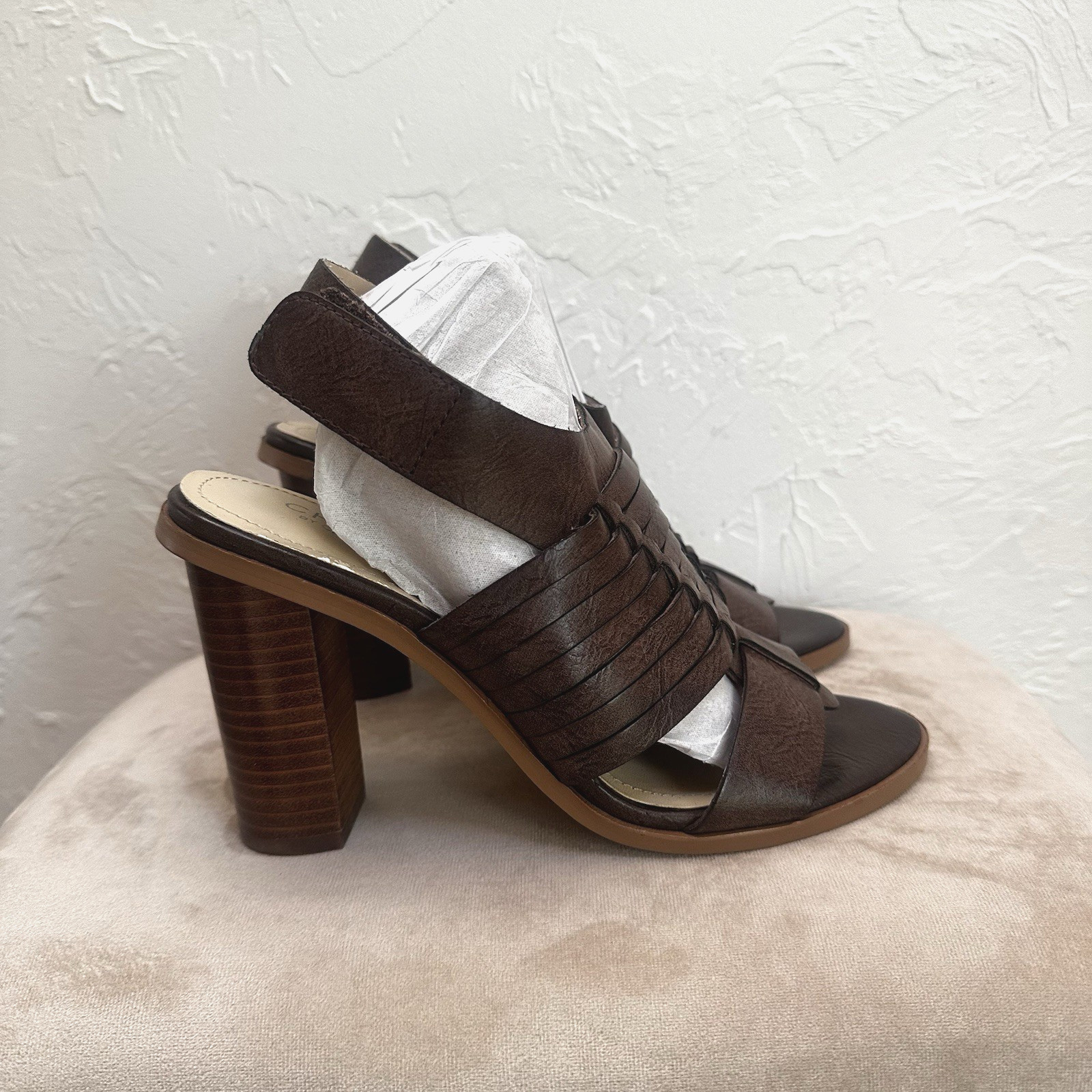 Charles by Charles David JEEZE Brown Leather Slingback Sandal Chunky Heels Sz. 7