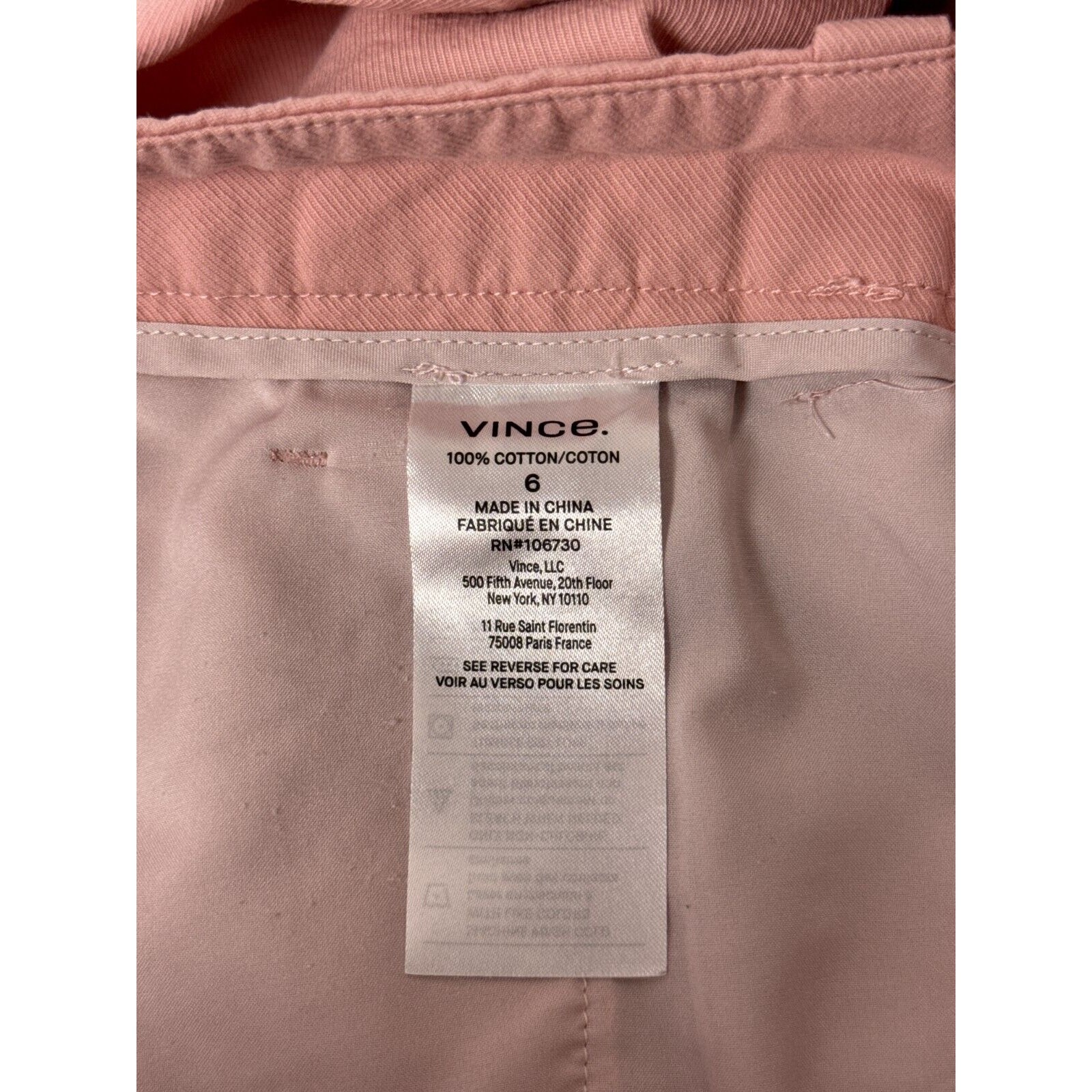 Vince Pants 6 Womens Washed Cotton Twill Blush Pink Relax Crop