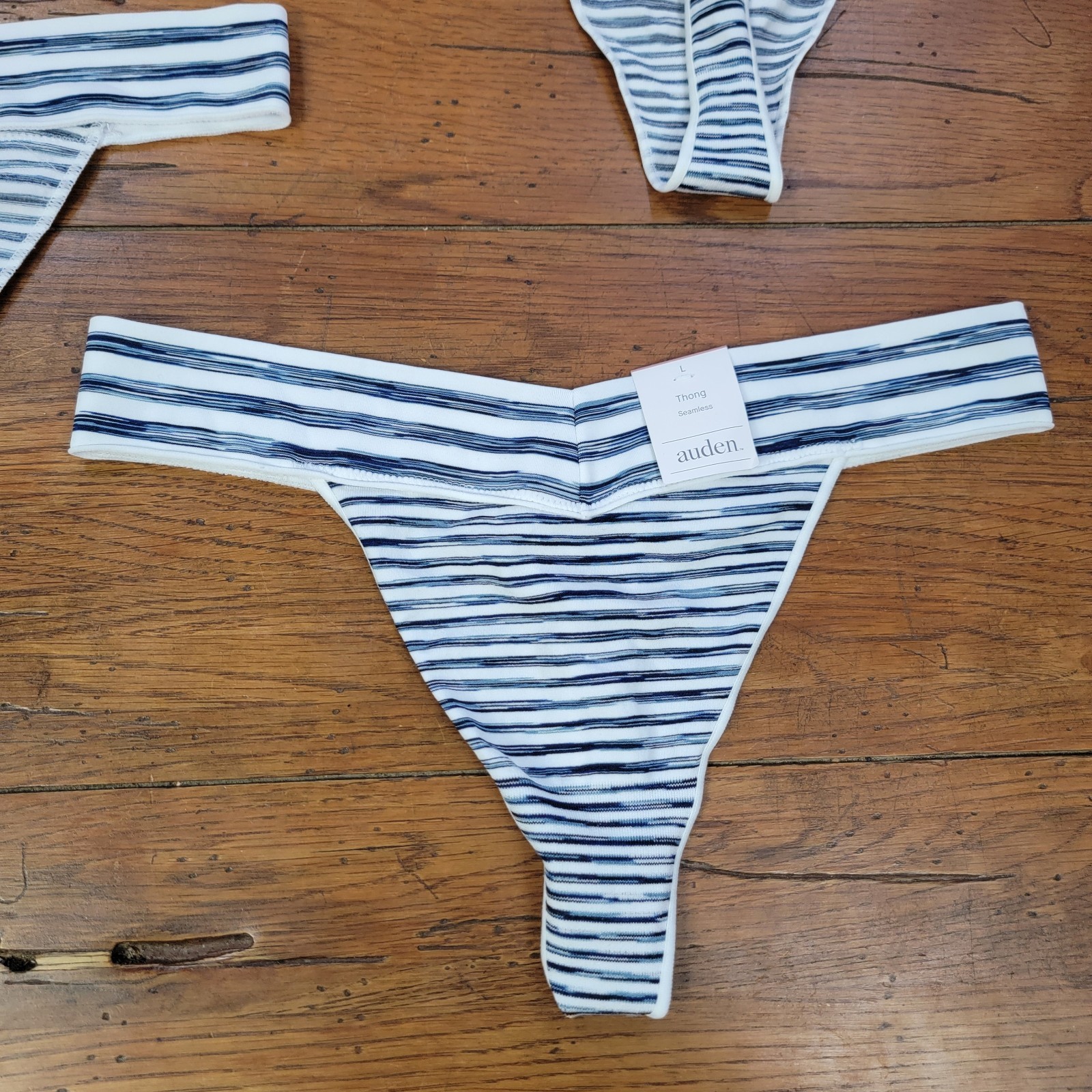 (4) Auden Womens Large (12-14) Thong Underwear Polyester Blend Striped