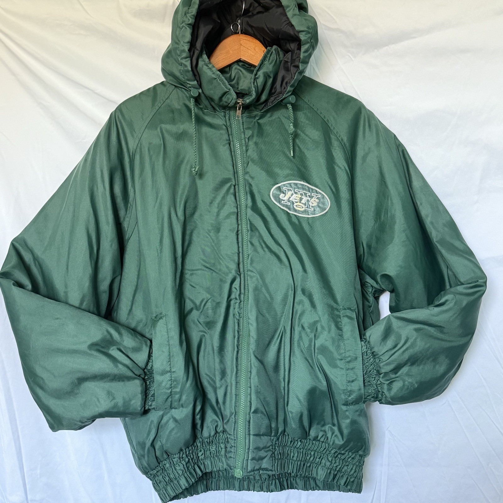 Vintage 90s NY Jets NFL Game Day Sports Mens Large Green Puffer Football Jacket