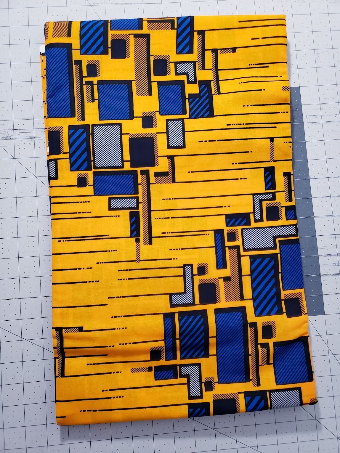 African Print Head Wrap Yellow Blue Black Ankara Style Scarf 70 x 22
