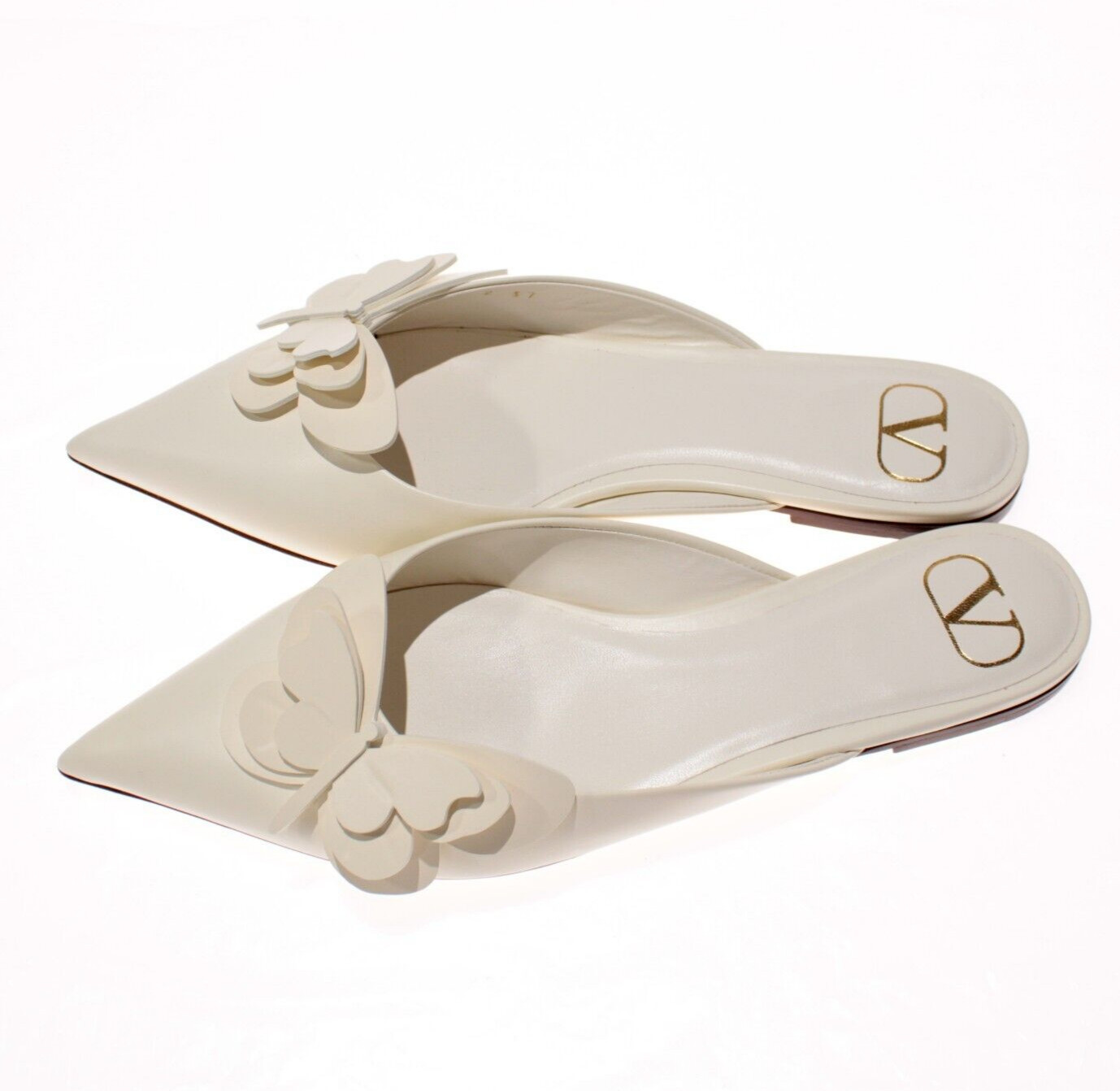 Valentino NWT Flat Slilp-On Mules w/ Butterflies Size 37 (US 7) Solid Ivory