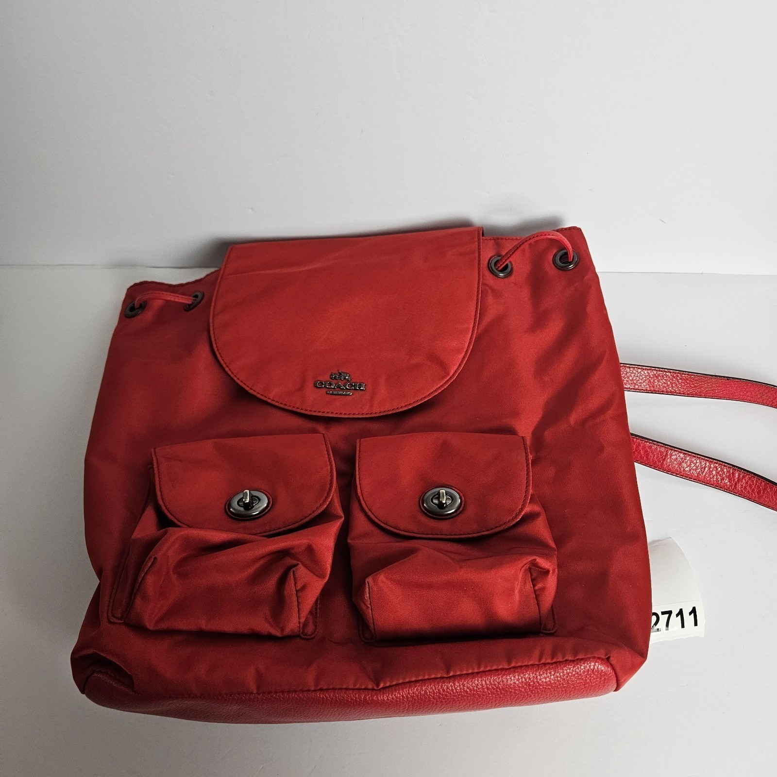 Coach Nylon Backpack Red Billie Charlie F58814 Silver Hardware Drawstring Bag