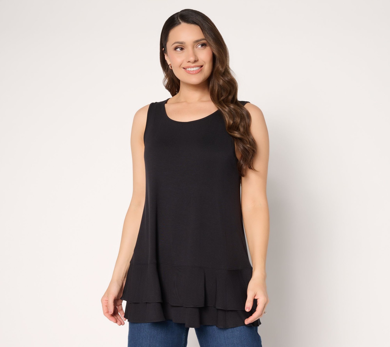 LOGO by Lori Goldstein Layers Petite Knit Tiered Hem Tank Black M New