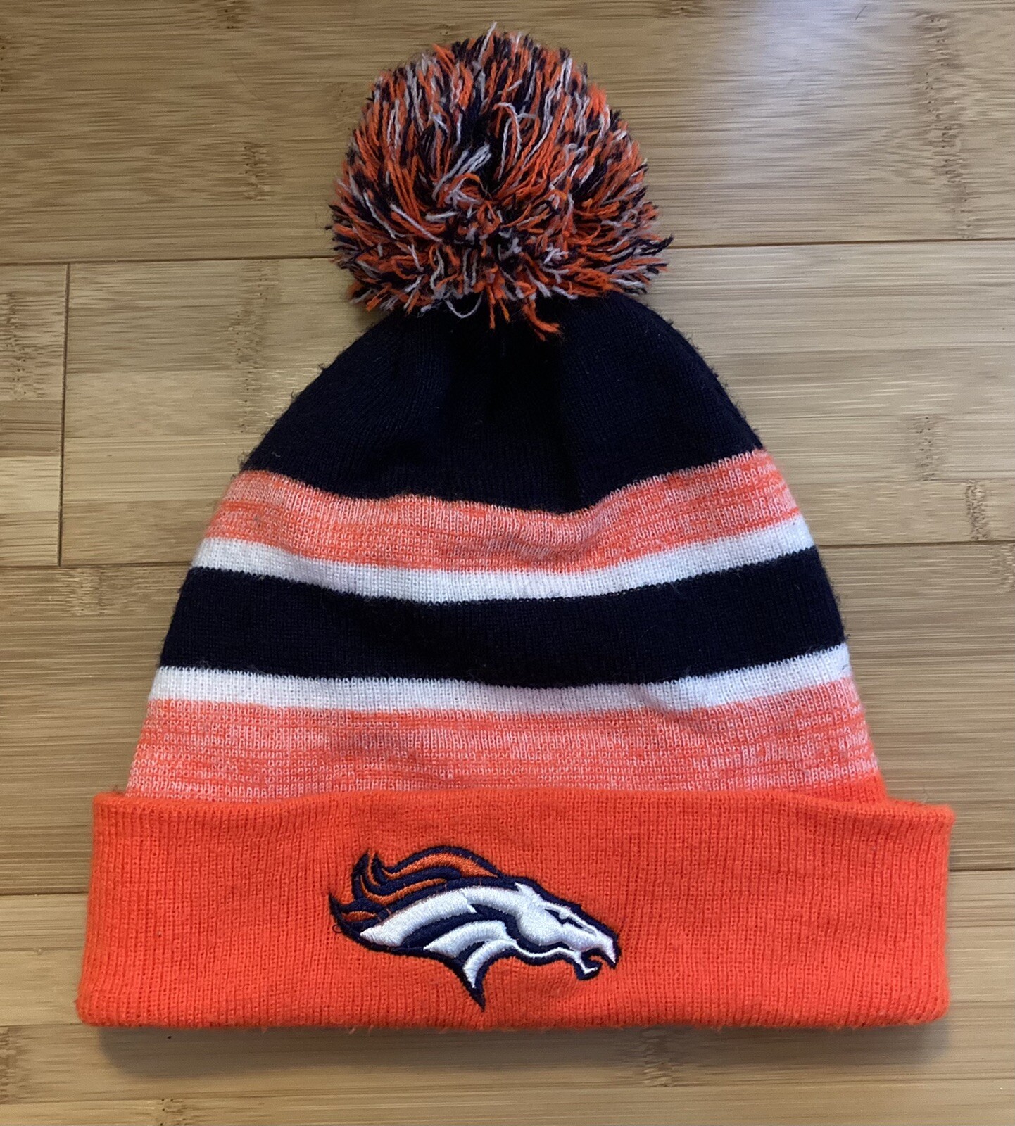 Kipa Fits Denver Broncos Winter Beanie Hat w/ Pom Pom – Orange & Blue