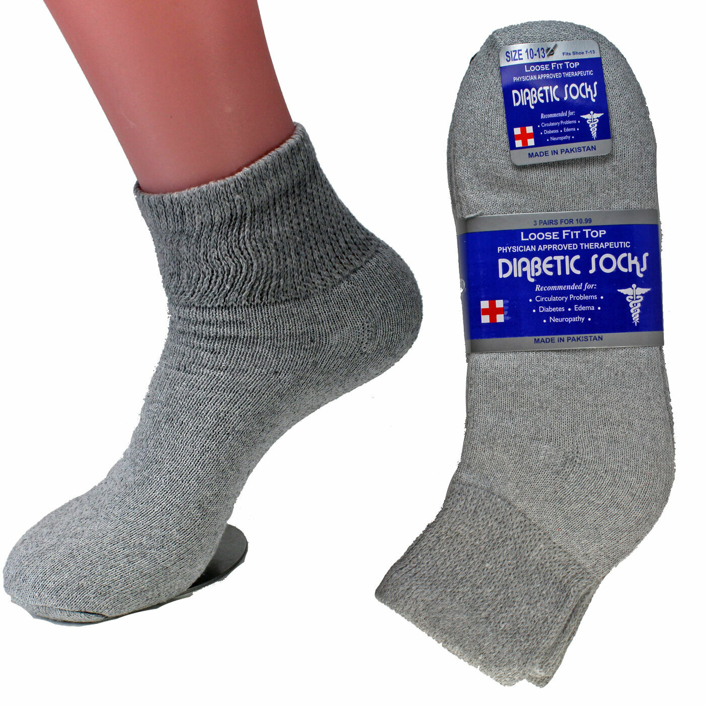 6 Pairs Diabetic Ankle Quarter Crew Socks Health Cotton Men Women Circulatory