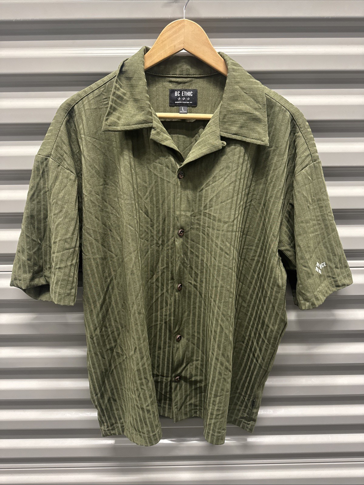 Vintage BC Ethic Three Star Knits Olive Green Knit Lounge Shirt Large *See Pics*