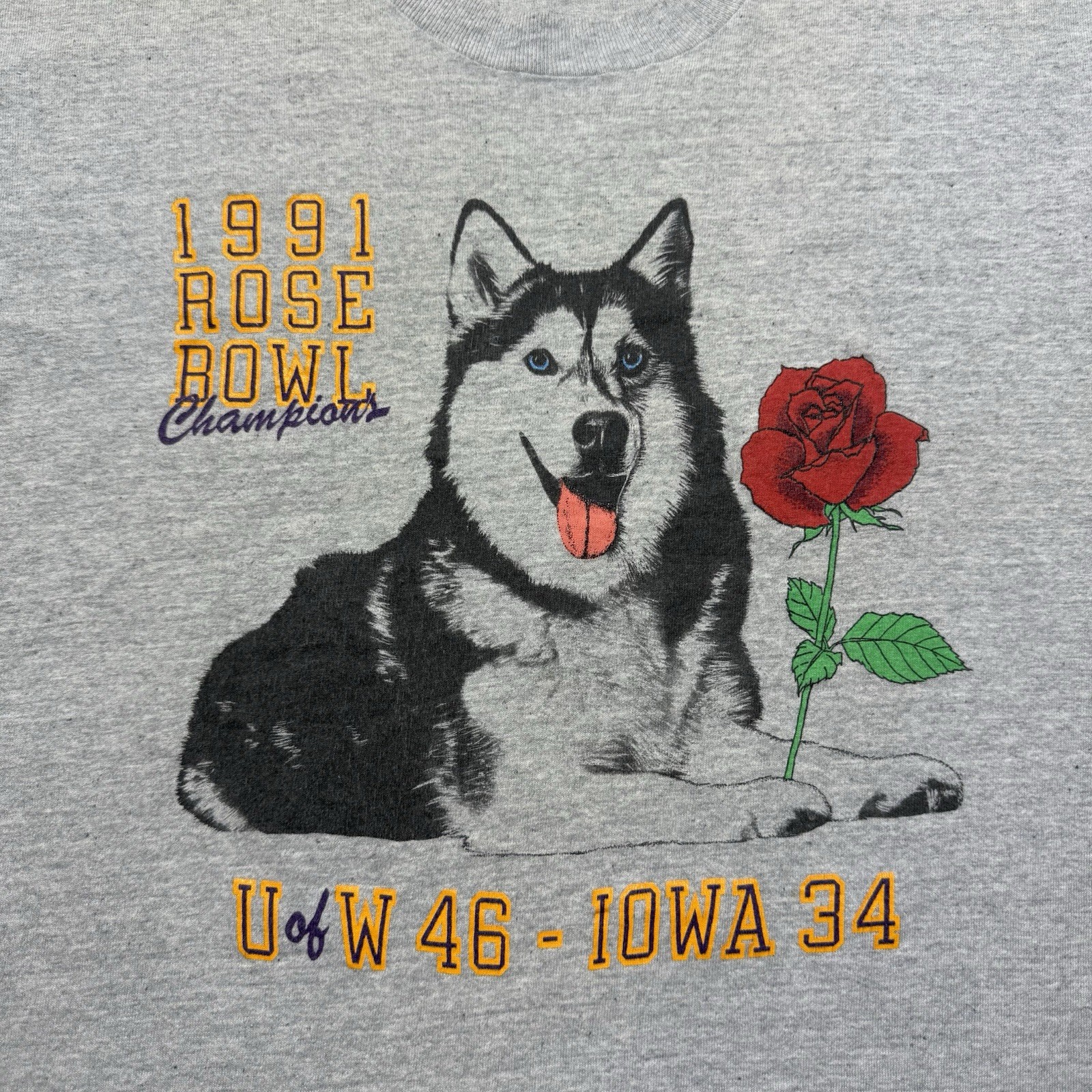 Vintage 1991 Washington Huskies Rose Bowl Champs T-Shirt UW NCAA – Size Large