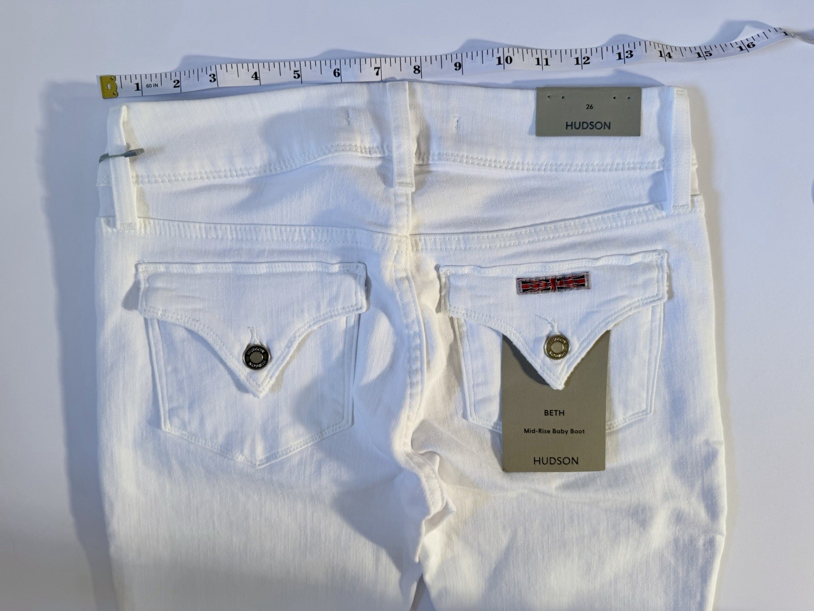 HUDSON Women’s White Mid-Rise Slim Bootcut Jeans 5-Pocket Logo Button
