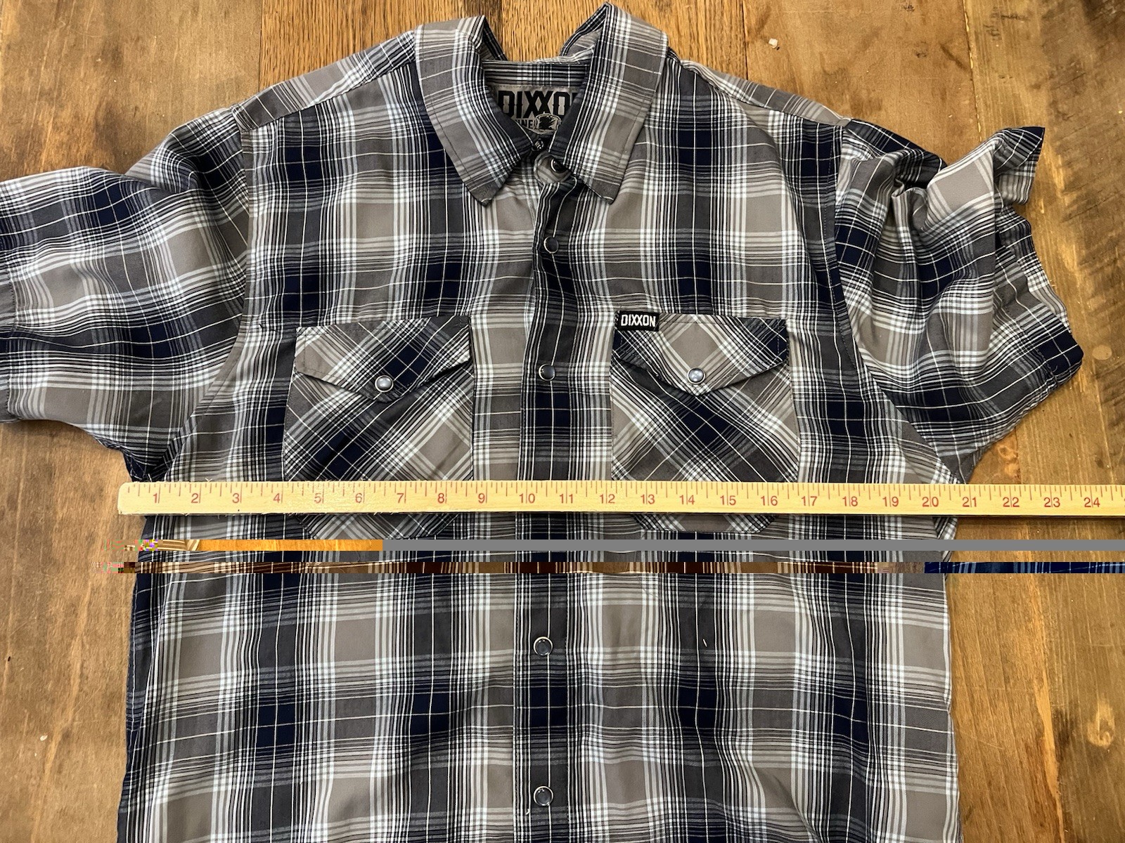 Dixxon Flannel Co “Laredo” DLUX Bamboo Gray Navy Pearl Snap Shirt Mens Medium