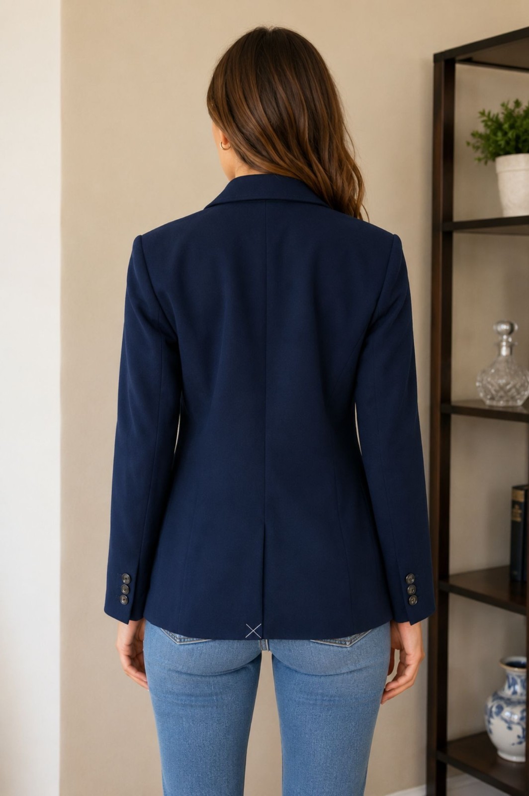 Ann Taylor Navy Single-Button Slightly Stretch Blazer Sz 10