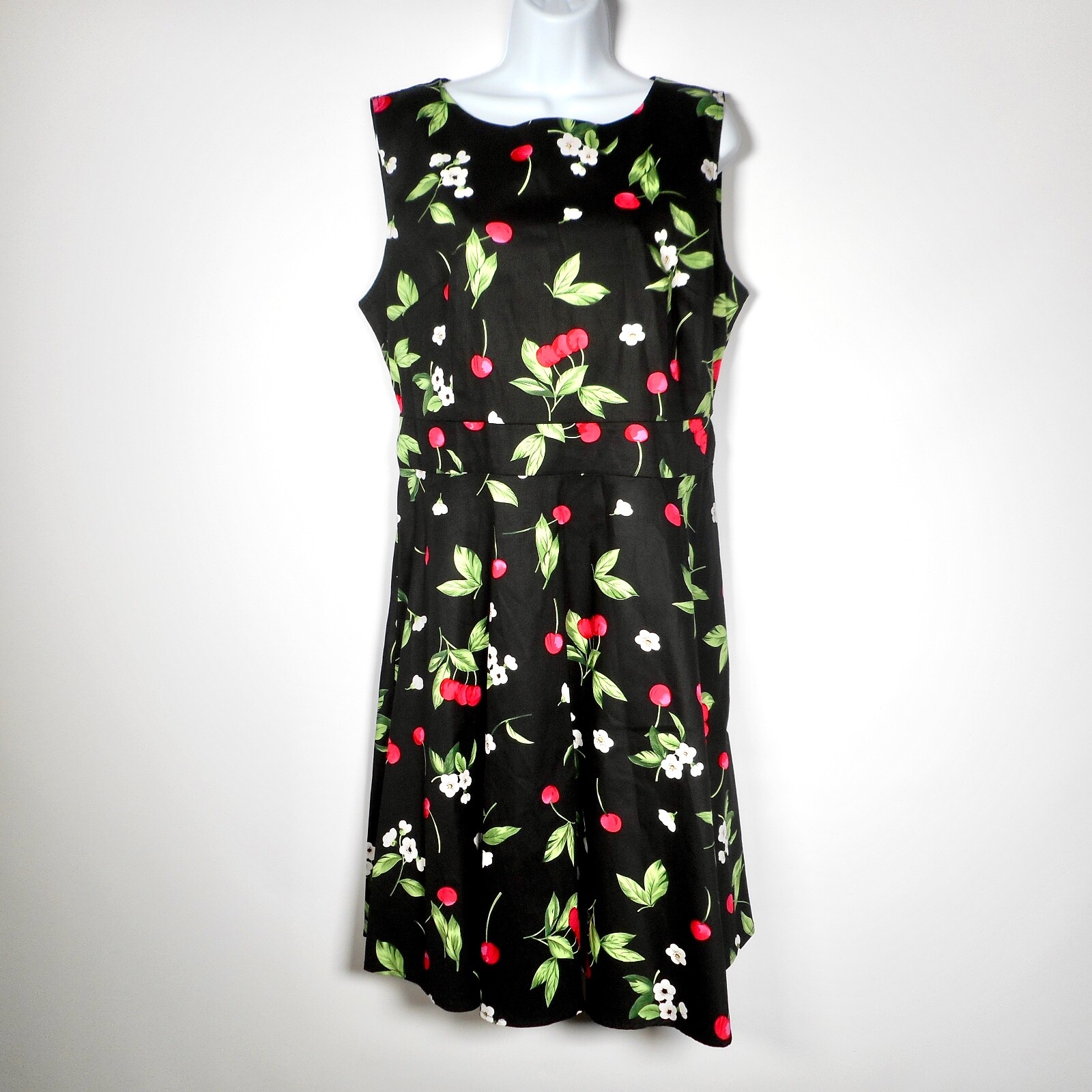NWT Black Cotton Red Cherry Sz XL Fit & Flare Dress Retro Rockabilly Sleeveless