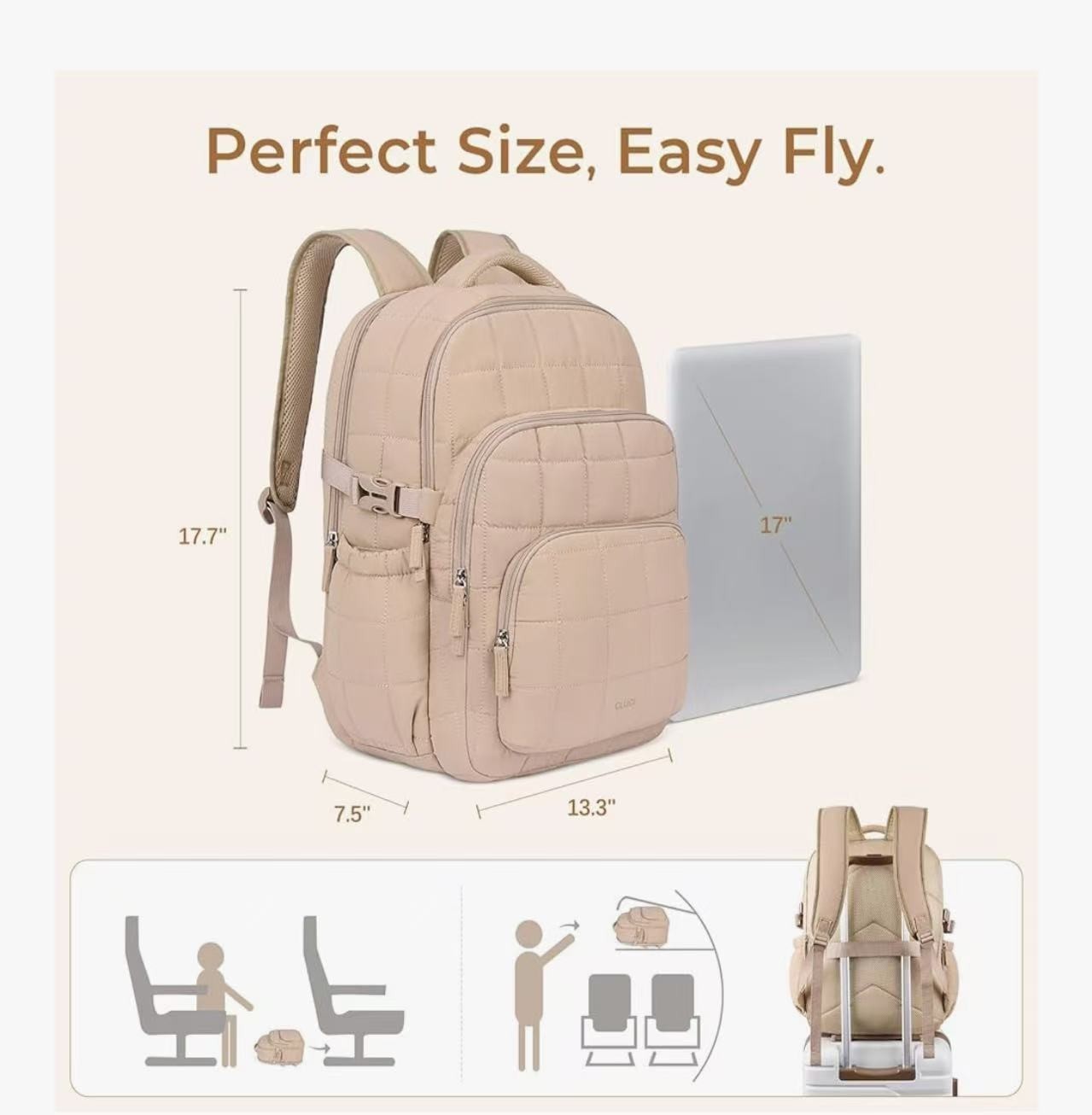 CLUCI 17.3 Inch Laptop Backpack for Women, Anti Theft Travel Backpack, Puffer Qu