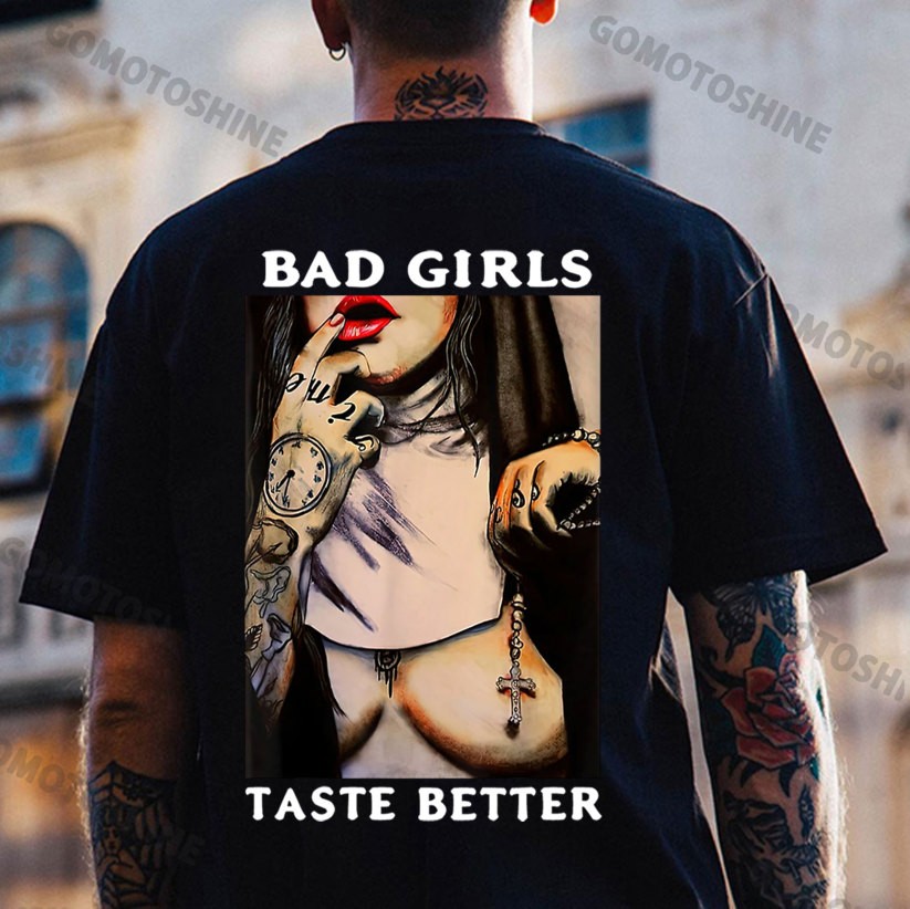 BAD GIRLS TASTE BETTER Sexy Naked Nun Print Men’s T-Shirt