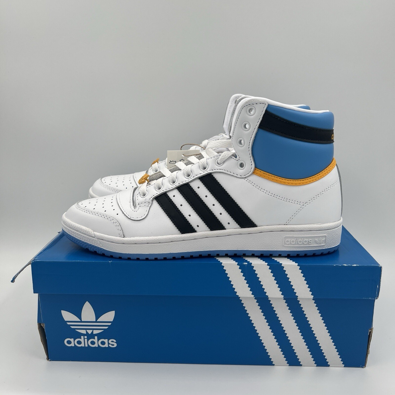 Adidas Originals Top Ten Hi FZ5887 White Blue Gold Mens US11 UK 10.5 Damaged Box