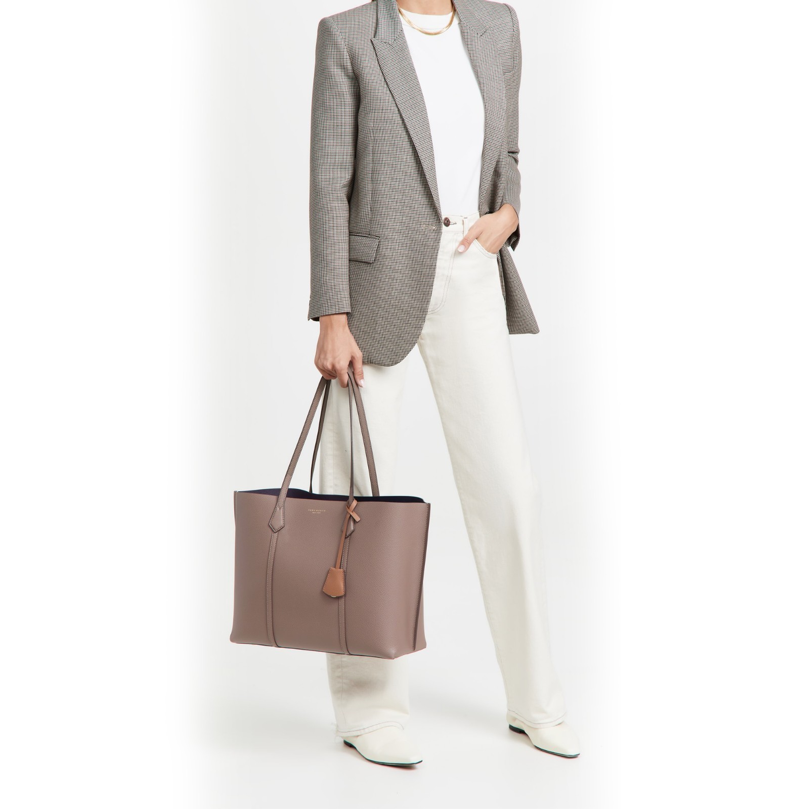 Tory Burch Perry Large Leather Tote – Clam Shell