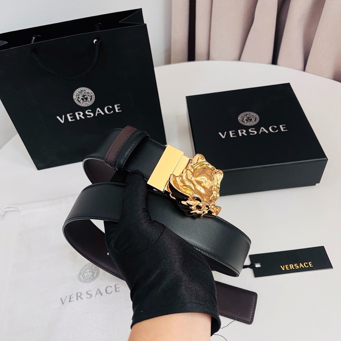 Versace belt for sale authentic Reversible Black/Brown width 4.0cm/1.57inch