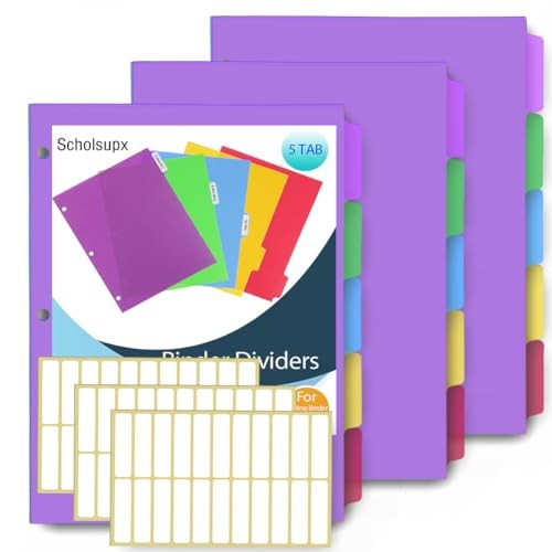 3 Set 5 Tab Binder Dividers, Plastic Binders Dividers with Tabs 5Tab- 3set