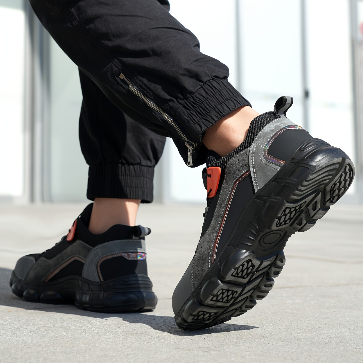 Men Work Rotating Buckle Safety Shoes Steel Toe Cap Boots Breathable Lightweight