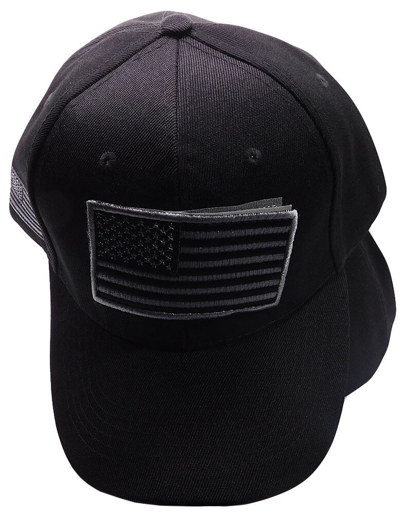 USA Light Grey / Black Flag Detachable Patch “USA” Black Embroidered Hat Cap