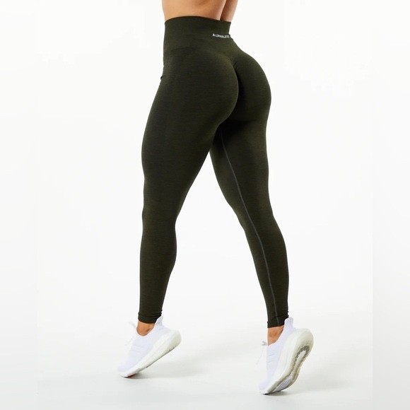 ALPHALETE Amplify High Rise Seamless Scrunch Leggings, Evergreen, Small