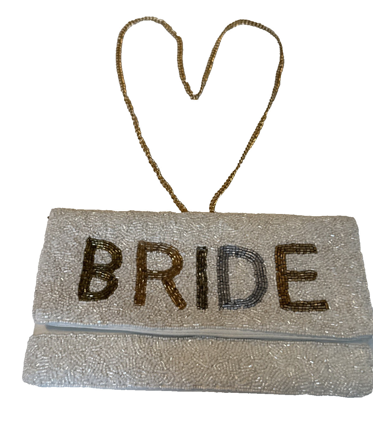 Bride Clutch Embroidered Glass Beaded Gold Tone Chain Strap Classy Elegant