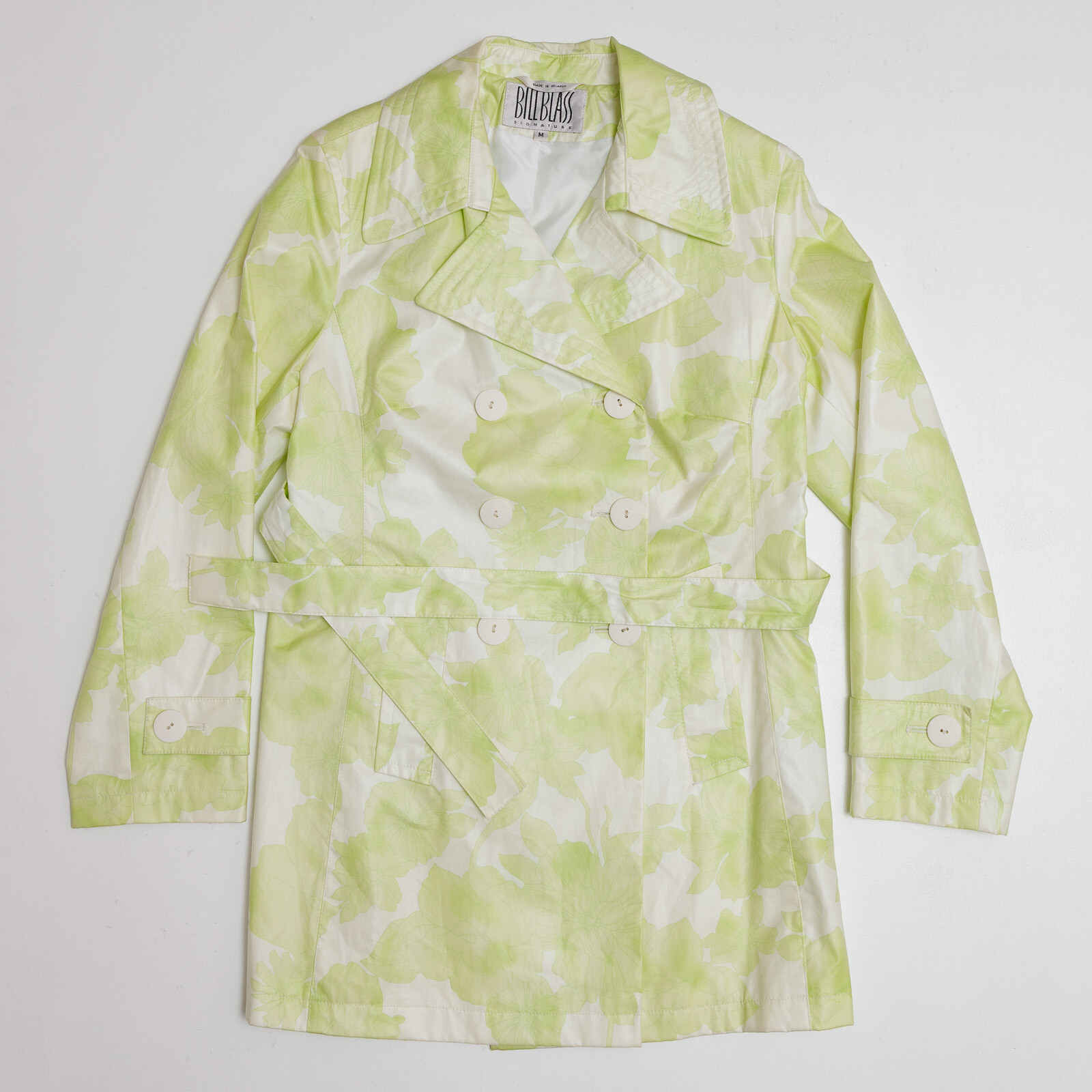 Vintage BILL BLASS Signature Long Raincoat Womens Medium Jacket Rain Coat Belted