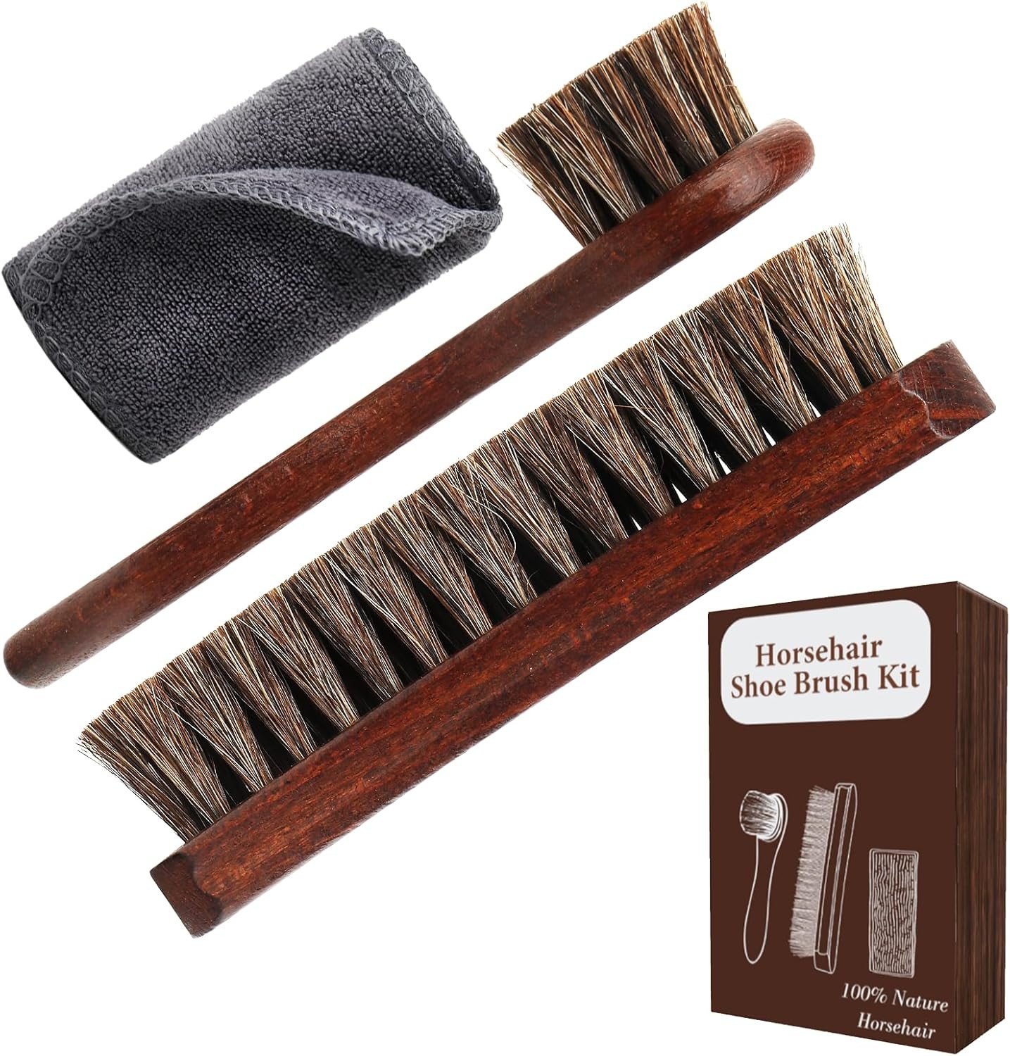 3-Piece 100% Horse Hair Shoe Brush Kit Leather Care – Professional Dauber