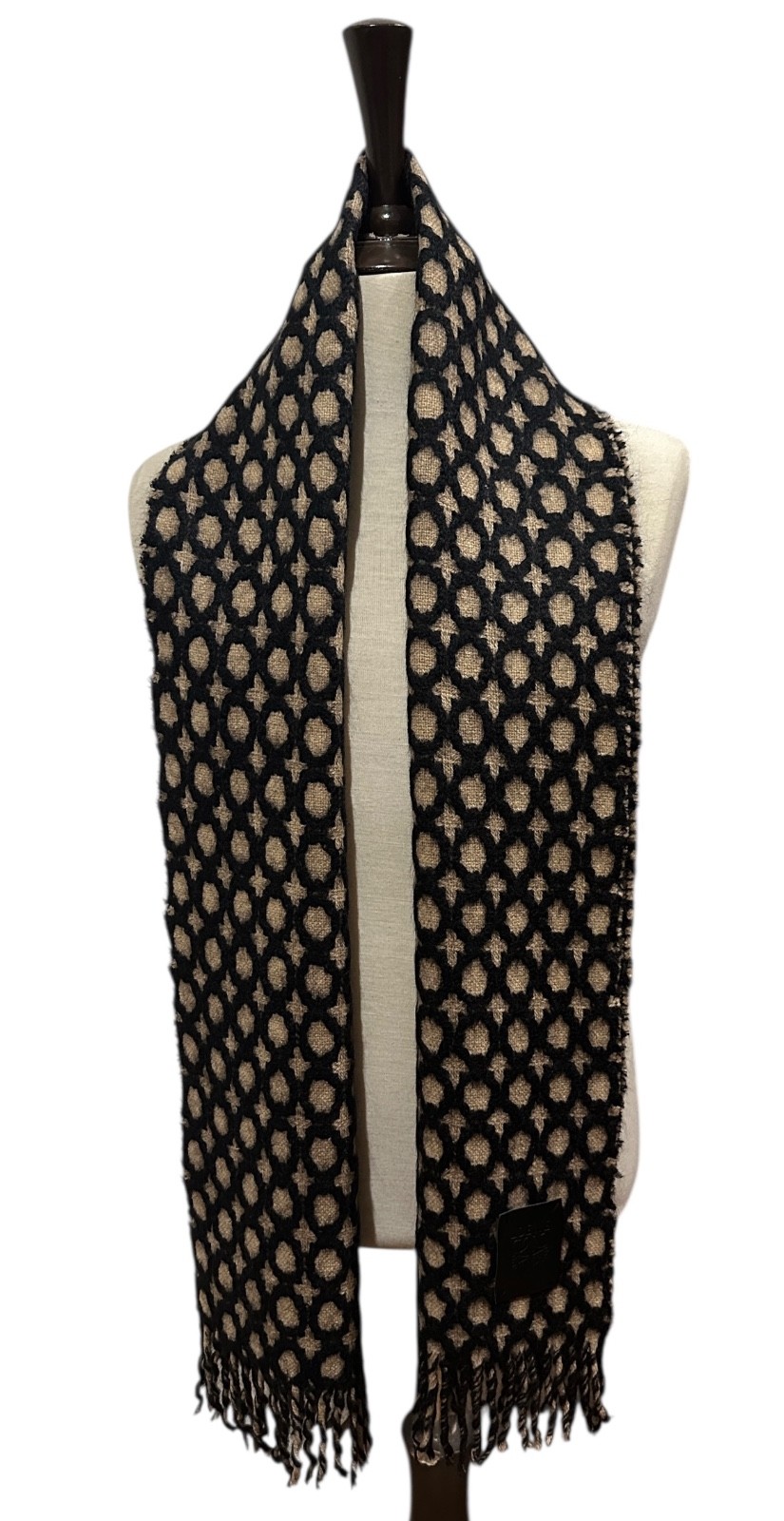 Pre-owned Genuine Loewe 66% Wool Scarf Black and Beige Made In UK