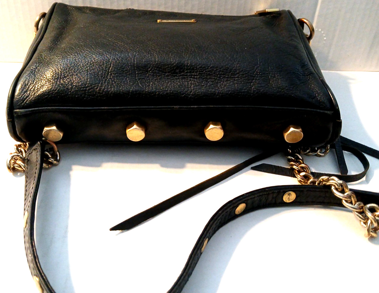 Rebecca Minkoff Black Pebbled Leather Zipper Chain Strap Fringe Crossbody Bag