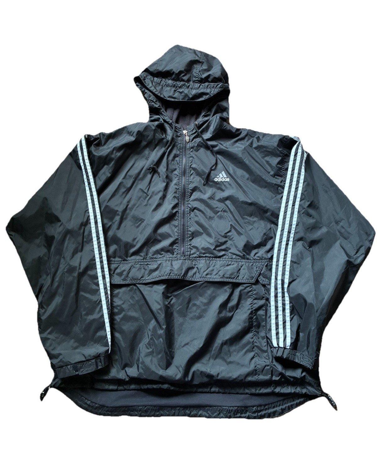Y2K Adidas Men’s Hooded Half Zip Windbreaker Jacket Black/White XXL Big & Tall