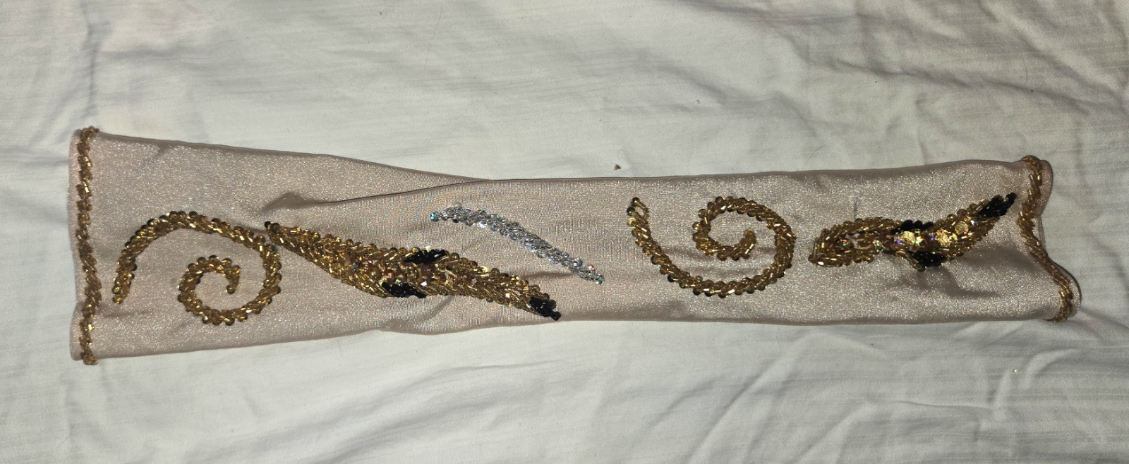 Very elegant black and ivory lycra Egyptian belly dance costume by Mumtaz
