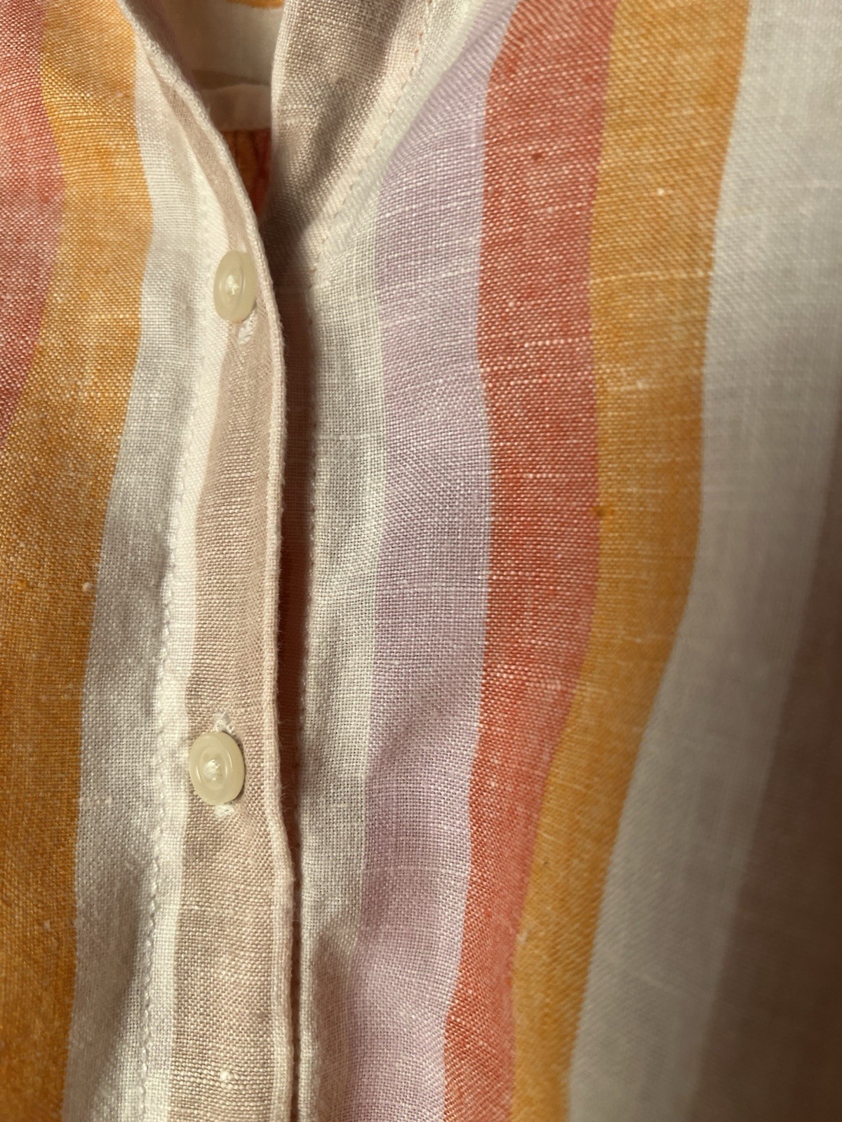Lou & Grey Top XS Pastel Stripe 100% Linen Button Up Twist Front Shirt Boho