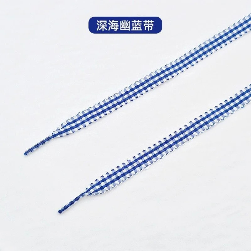 1 Pair 1cm Wide Ribbon Grid Flat Shoelaces Length 120cm Trendy DE Training Shoes