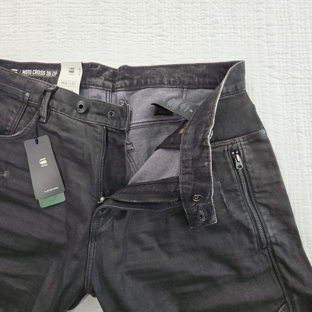 G-Star Raw Mens Black Jeans Ignition Destroyed 36×32 Moto Cross 3D Zip Slim