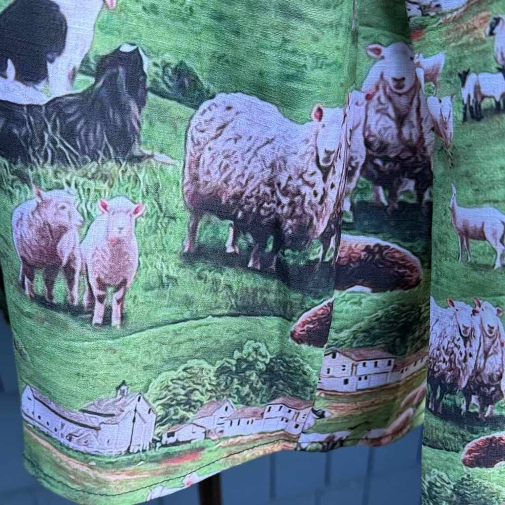 Source Unknown Green Sheep Print Women’s Button Down Shirt funky peplum