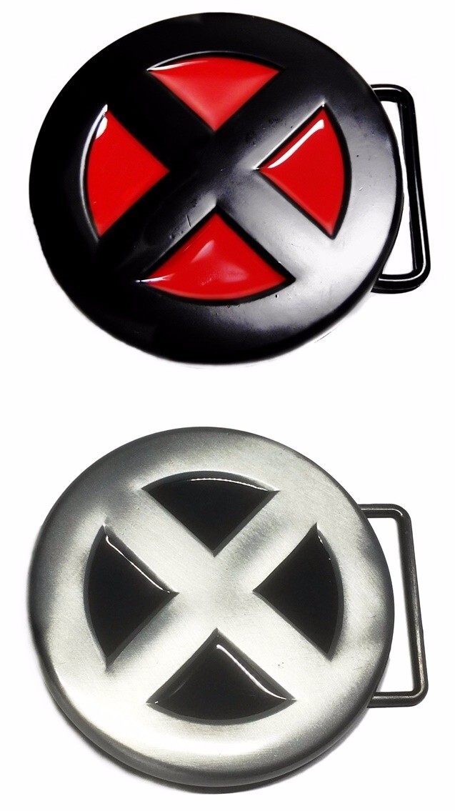 X-Men Logo Set of 2 Silver and Red Metal Belt Buckles