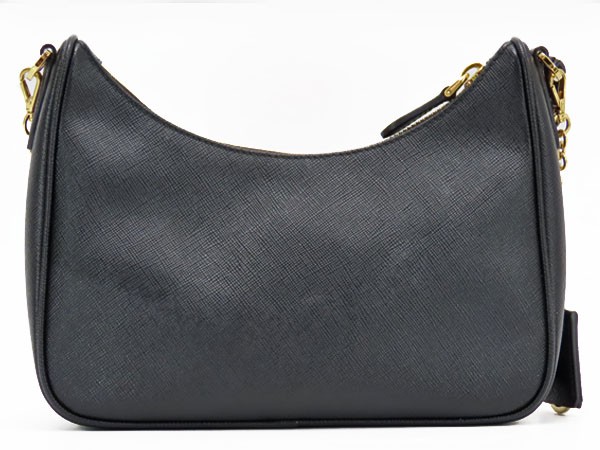 PRADA Re-Edition 2005 Black Gold Saffiano Leather Semi Shoulder Handbag 1BH204