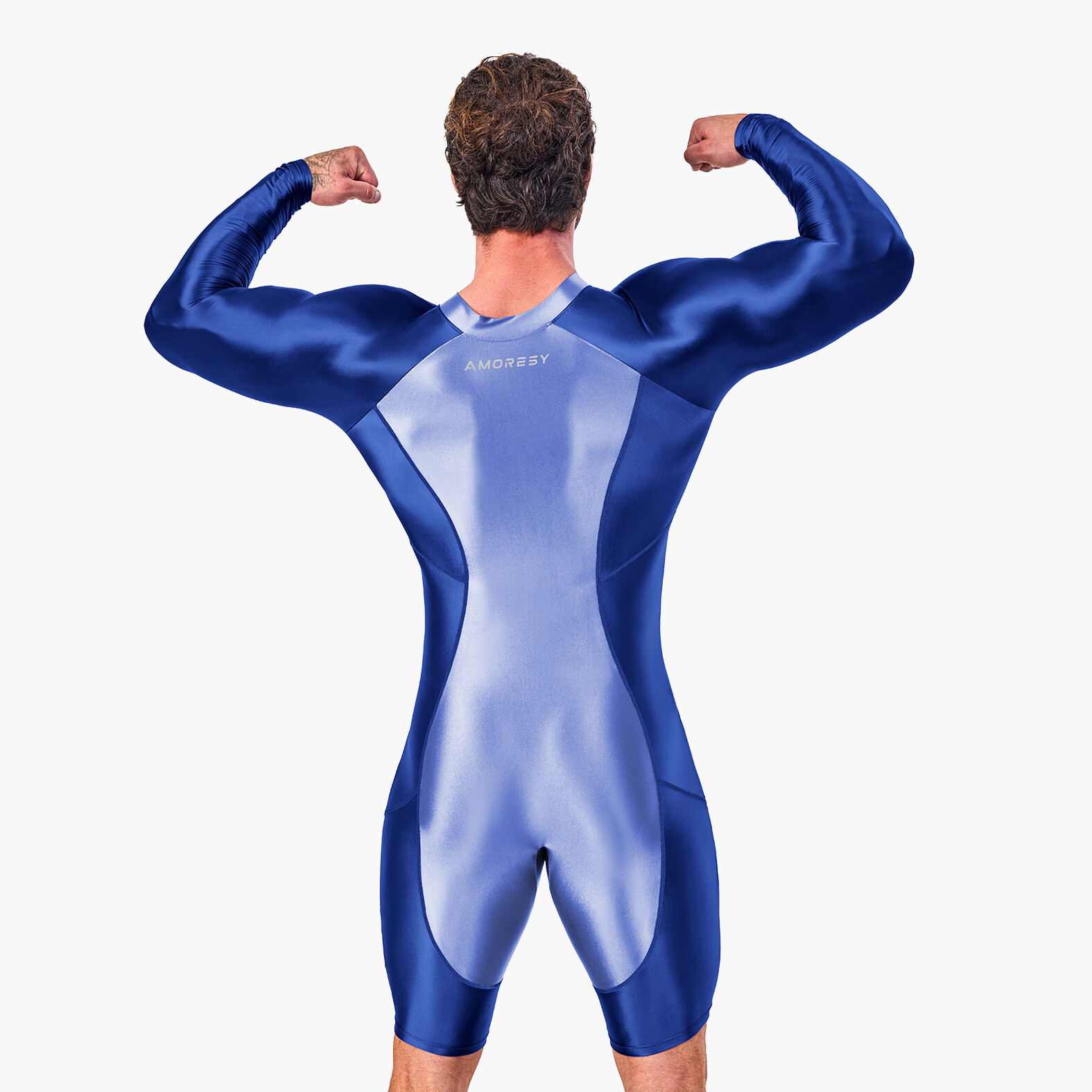 AMORESY Men Glitter Tracksuits Long Sleeve Fitness Overalls Gymnastics Leotards