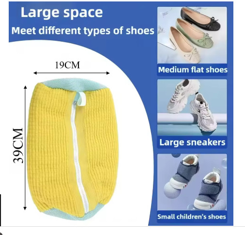 Durable Shoe Washing Machine Bag for All Shoe Types-Yellow with Blue Zipper Idea