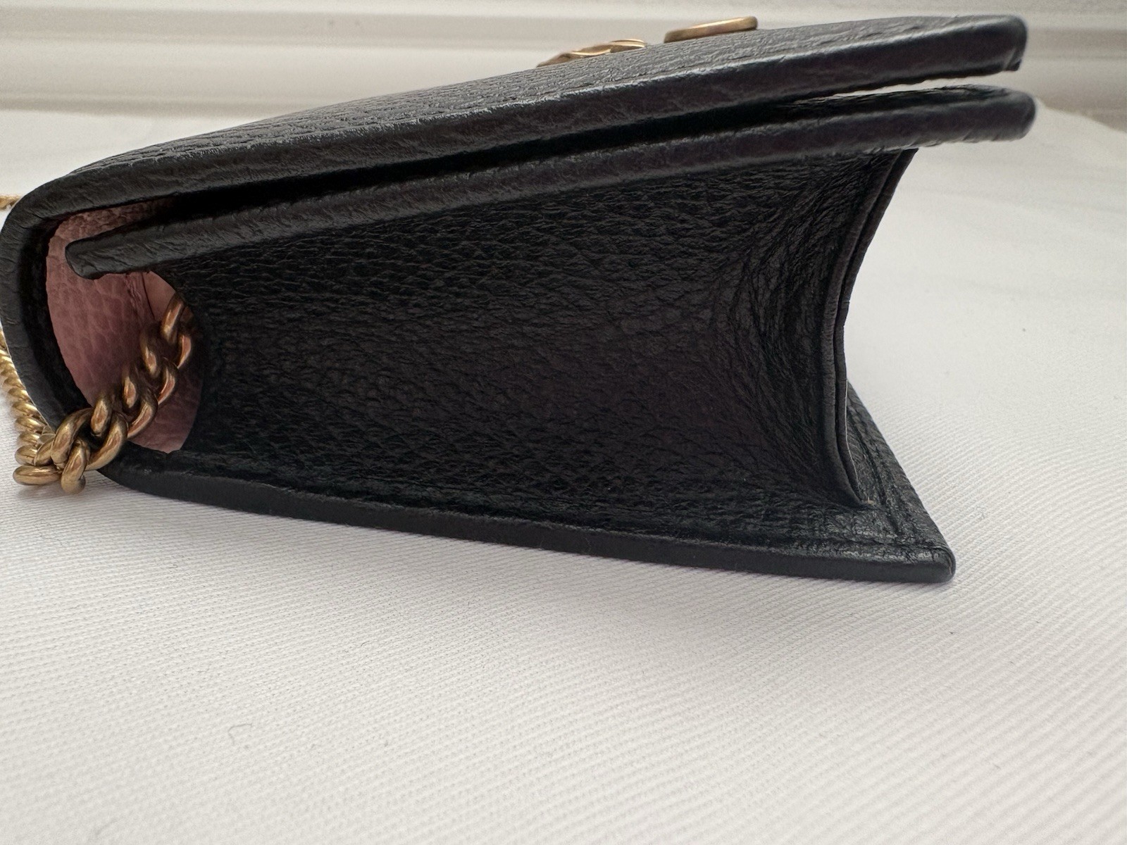 Gucci Marmont Bow Black Leather Clutch Wallet On Chain Gold GG Crossbody Bag