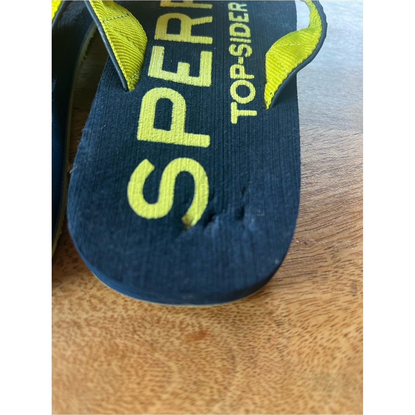 Sperry Navy & Neon Yellow Logo Flip Flops