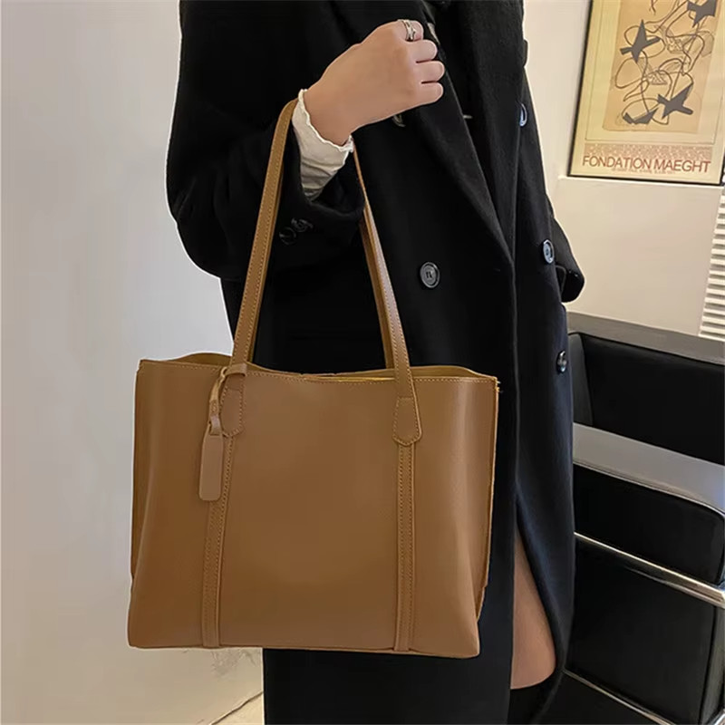 Minimalist Womens Casual Leather Tote Bag Large Capacity Shoulder Shopper Bag