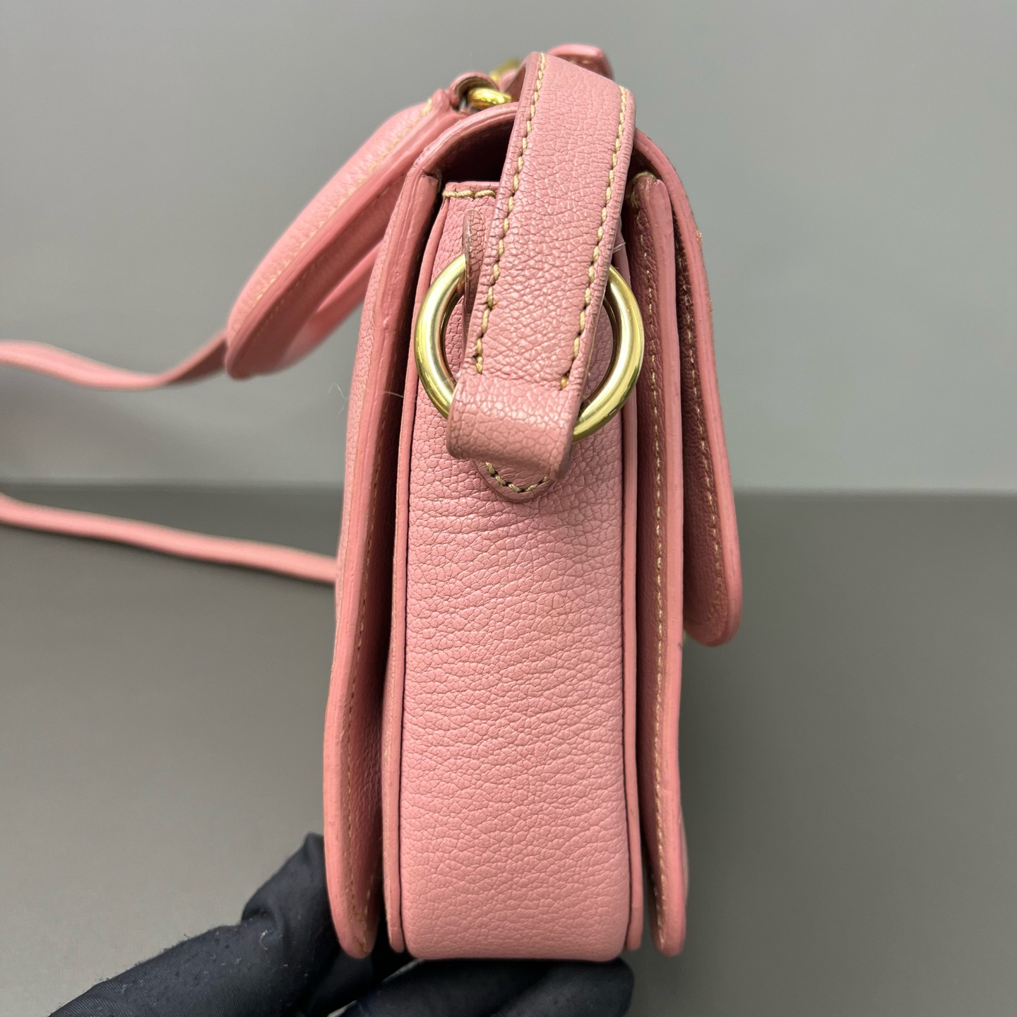 Authentic Miu Miu Top Handle Messenger Bag Pebbled Leather Messenger Bag Pink